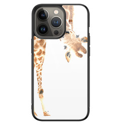 Leuke Telefoonhoesjes iPhone 13 Pro Max glazen hardcase - Giraffe peekaboo