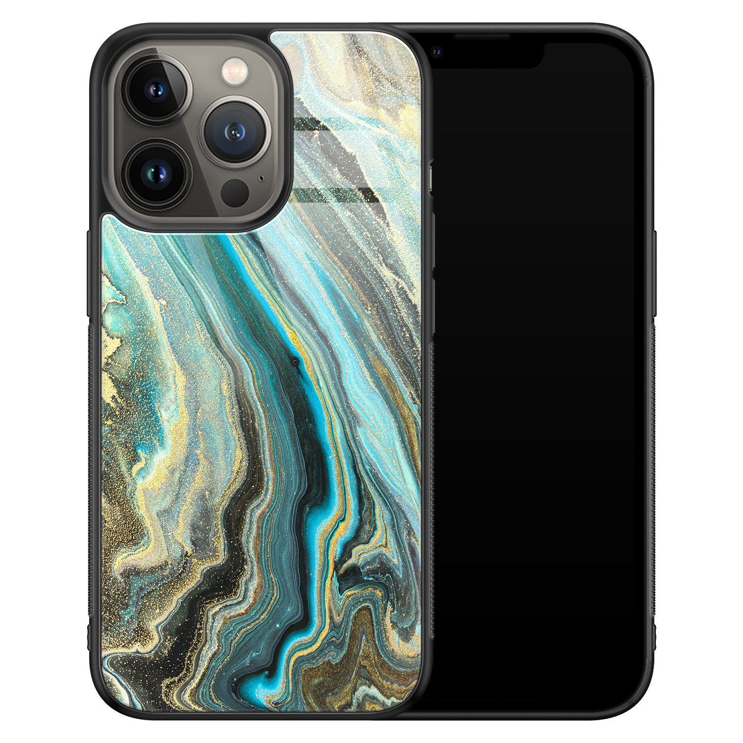 Leuke Telefoonhoesjes iPhone 13 Pro Max glazen hardcase - Marmer mint