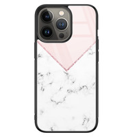 Leuke Telefoonhoesjes iPhone 13 Pro Max glazen hardcase - Marmer roze grijs