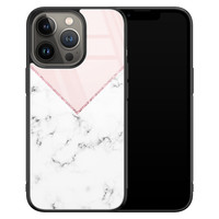 Leuke Telefoonhoesjes iPhone 13 Pro Max glazen hardcase - Marmer roze grijs