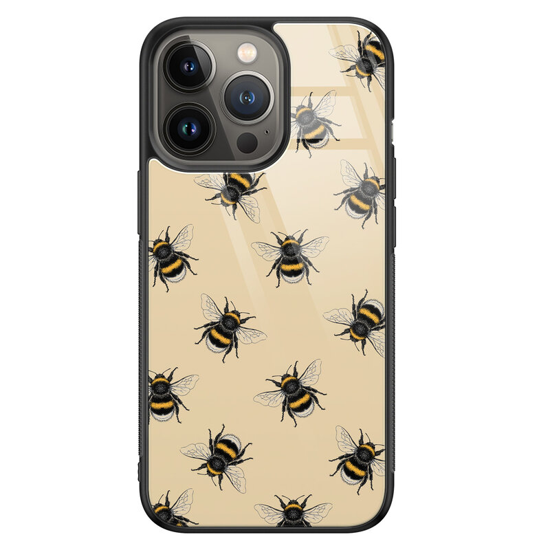 Leuke Telefoonhoesjes iPhone 13 Pro Max glazen hardcase - Bee happy