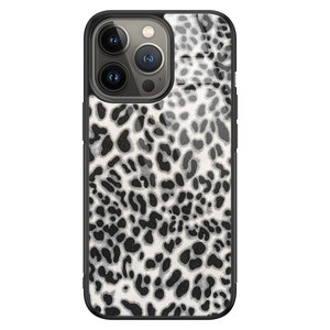 Leuke Telefoonhoesjes iPhone 13 Pro Max glazen hardcase - Luipaard grijs