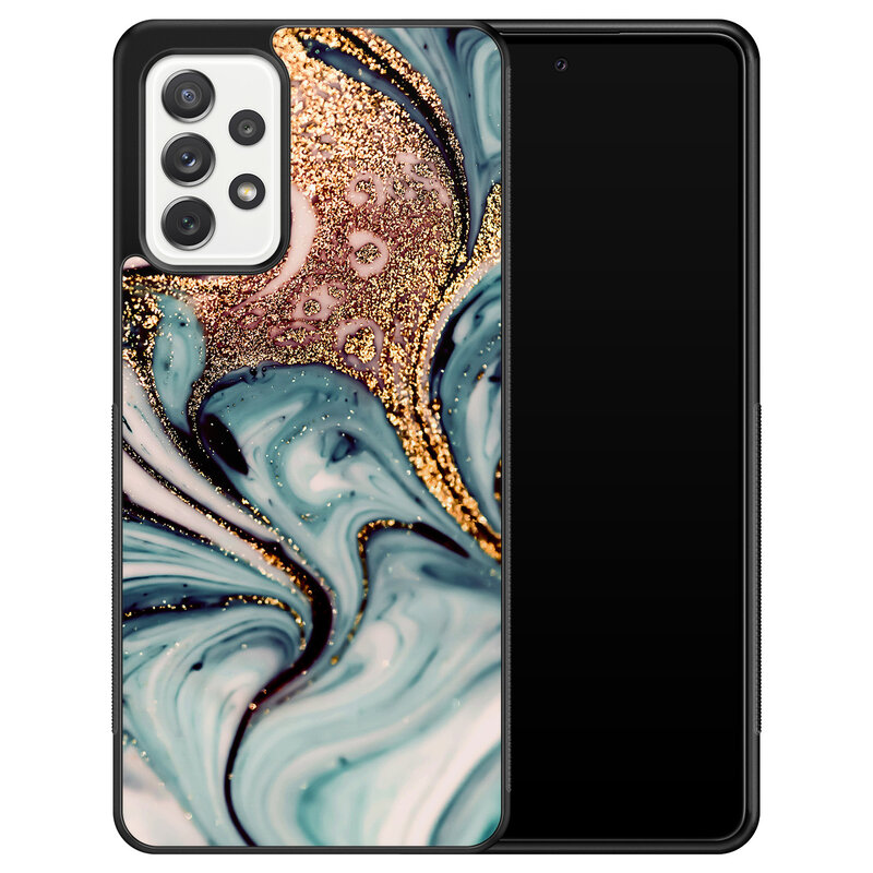 Leuke Telefoonhoesjes Samsung Galaxy A52 hoesje - Marmer blauw goud