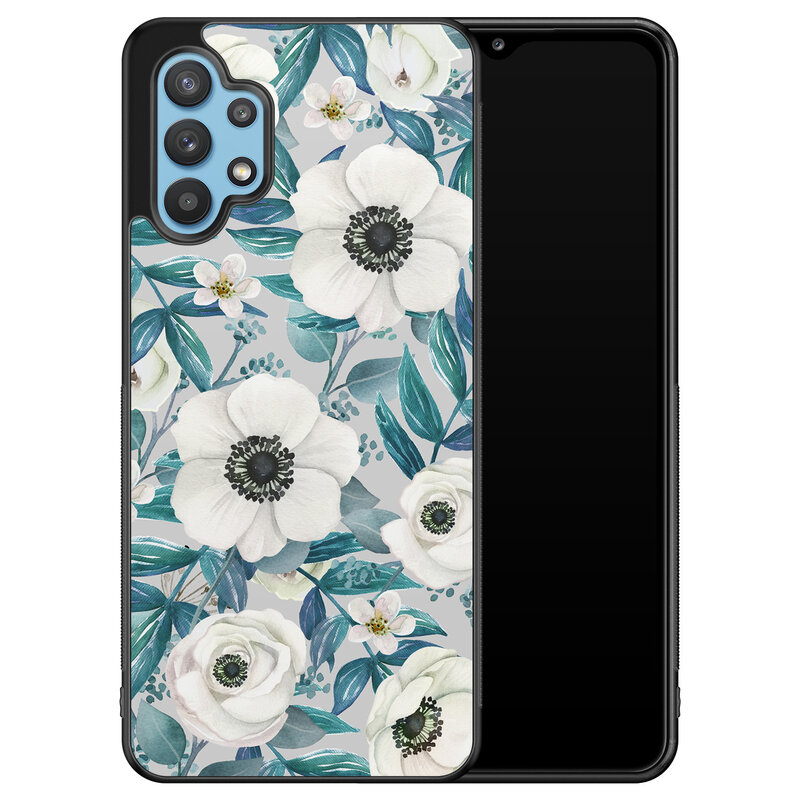 Leuke Telefoonhoesjes Samsung Galaxy A32 5G hoesje - Witte bloemen