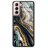 Leuke Telefoonhoesjes Samsung Galaxy S21 glazen hardcase - Marmer swirl