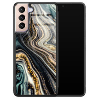 Leuke Telefoonhoesjes Samsung Galaxy S21 glazen hardcase - Marmer swirl