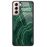 Leuke Telefoonhoesjes Samsung Galaxy S21 glazen hardcase - Groen agate