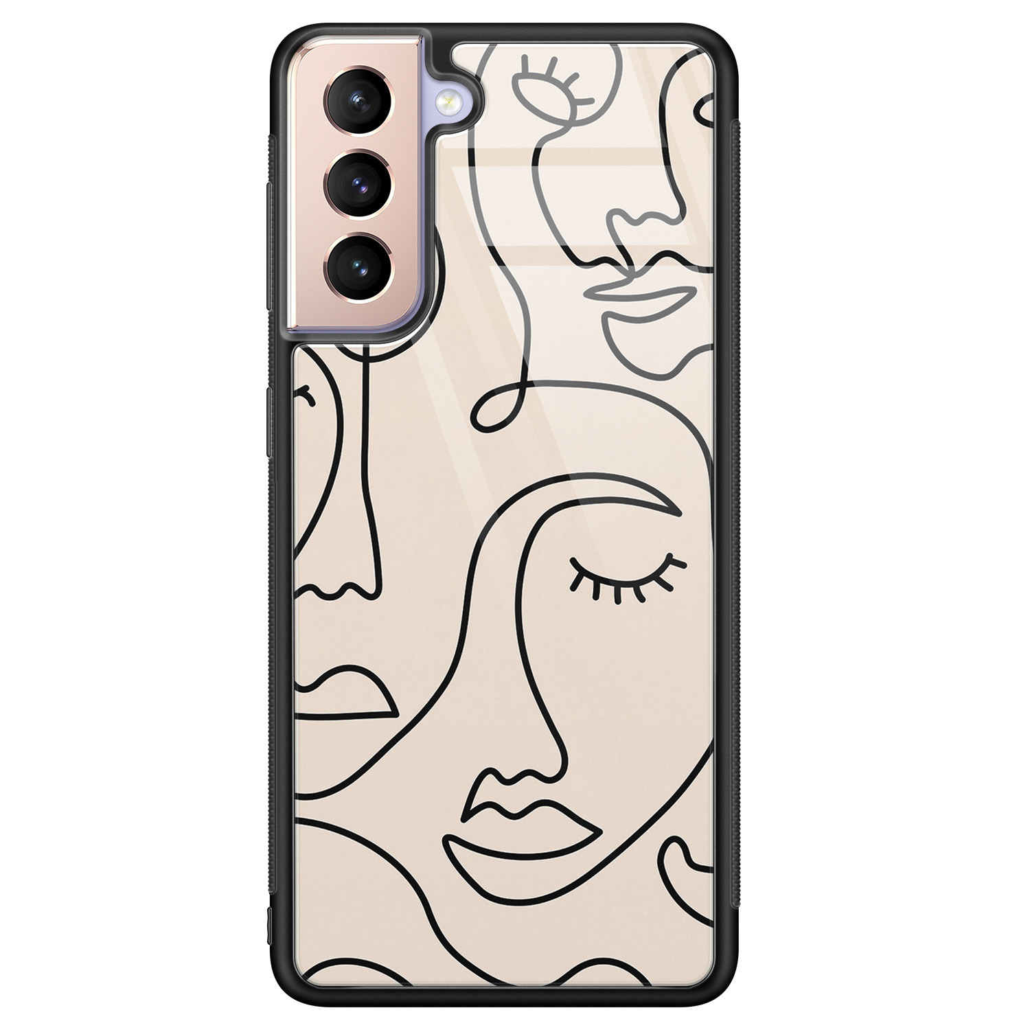 Leuke Telefoonhoesjes Samsung Galaxy S21 glazen hardcase - Abstract gezicht lijnen