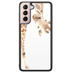 Leuke Telefoonhoesjes Samsung Galaxy S21 glazen hardcase - Giraffe peekaboo