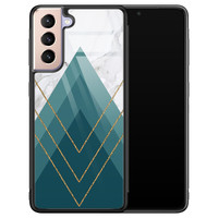 Leuke Telefoonhoesjes Samsung Galaxy S21 glazen hardcase - Geometrisch blauw