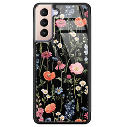 Leuke Telefoonhoesjes Samsung Galaxy S21 glazen hardcase - Dark flowers