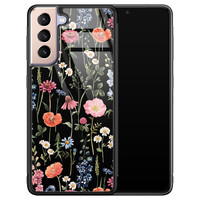 Leuke Telefoonhoesjes Samsung Galaxy S21 glazen hardcase - Dark flowers
