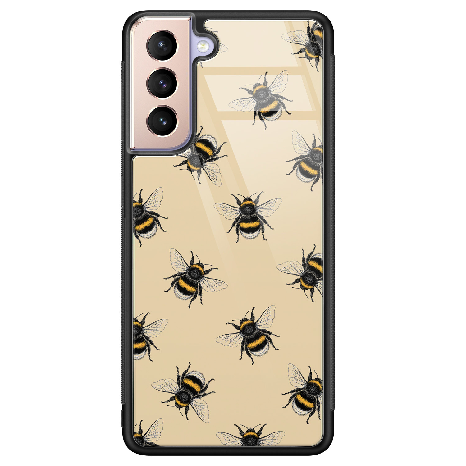 Leuke Telefoonhoesjes Samsung Galaxy S21 glazen hardcase - Bee happy