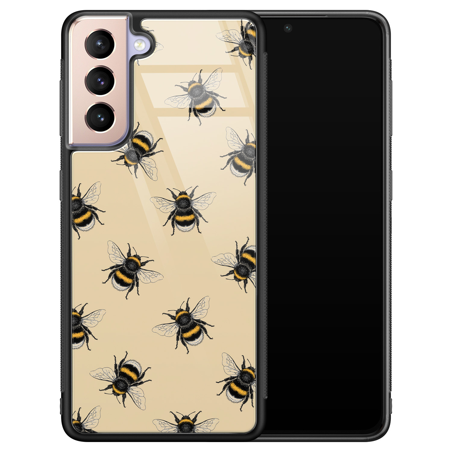 Leuke Telefoonhoesjes Samsung Galaxy S21 glazen hardcase - Bee happy