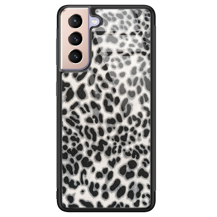 Leuke Telefoonhoesjes Samsung Galaxy S21 glazen hardcase - Luipaard grijs