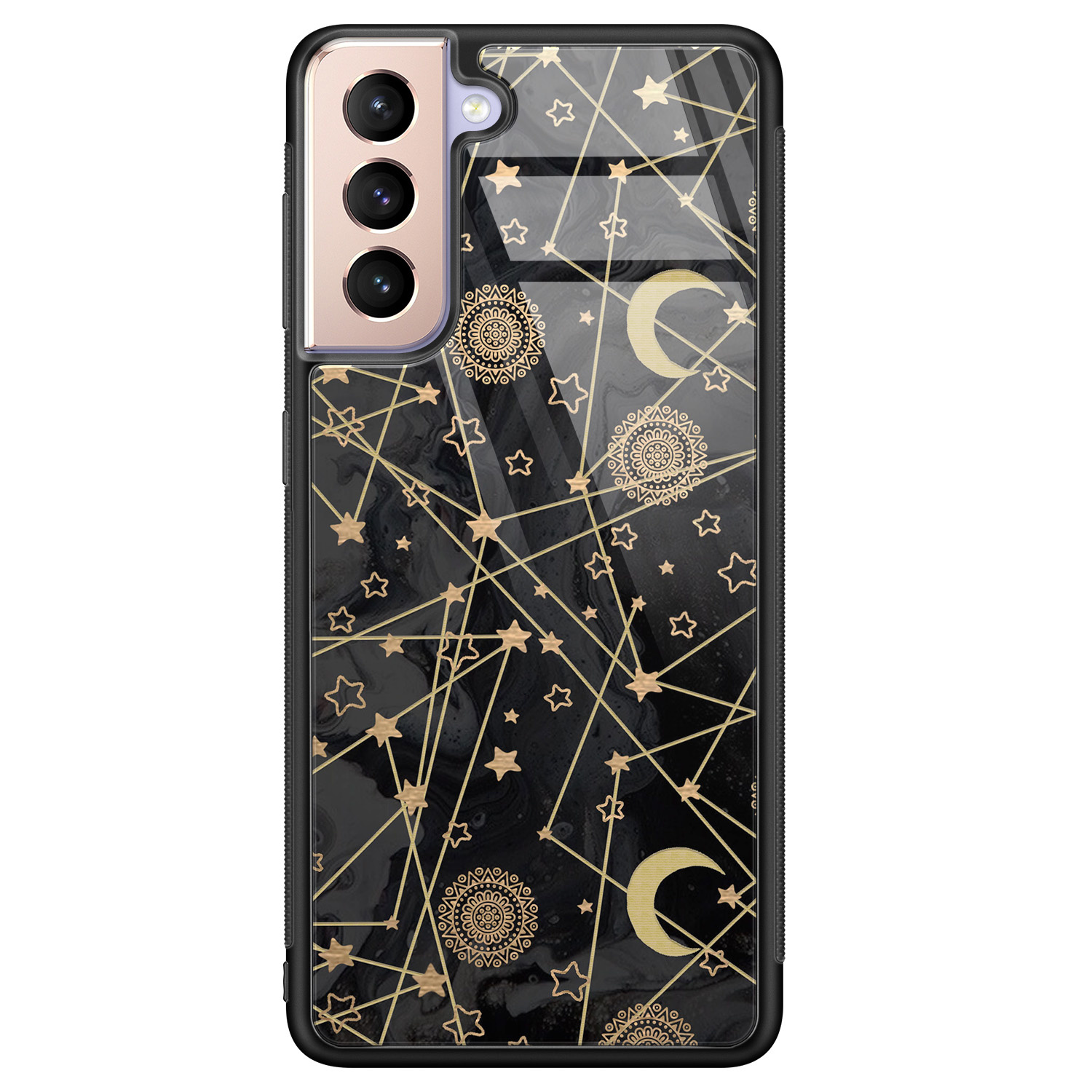 Leuke Telefoonhoesjes Samsung Galaxy S21 glazen hardcase - Sun, moon, stars