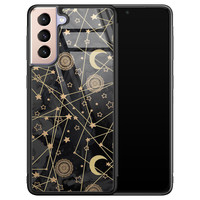 Leuke Telefoonhoesjes Samsung Galaxy S21 glazen hardcase - Sun, moon, stars