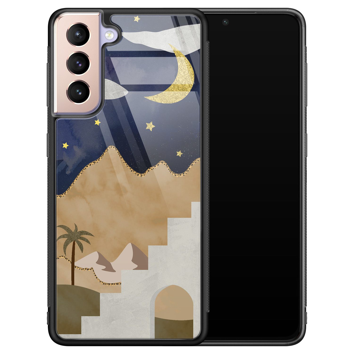 Leuke Telefoonhoesjes Samsung Galaxy S21 Plus glazen hardcase - Desert night