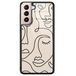 Leuke Telefoonhoesjes Samsung Galaxy S21 Plus glazen hardcase - Abstract gezicht lijnen
