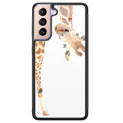 Leuke Telefoonhoesjes Samsung Galaxy S21 Plus glazen hardcase - Giraffe peekaboo