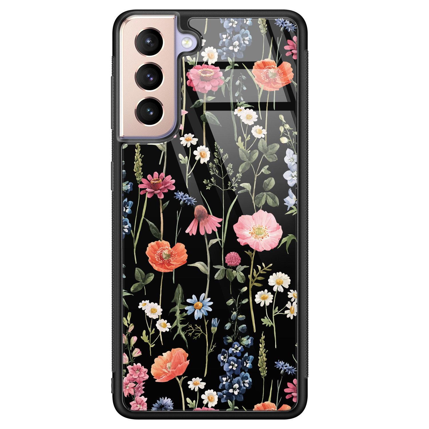 Leuke Telefoonhoesjes Samsung Galaxy S21 Plus glazen hardcase - Dark flowers