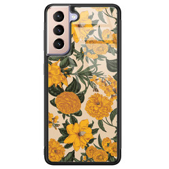 Leuke Telefoonhoesjes Samsung Galaxy S21 Plus glazen hardcase - Retro flowers