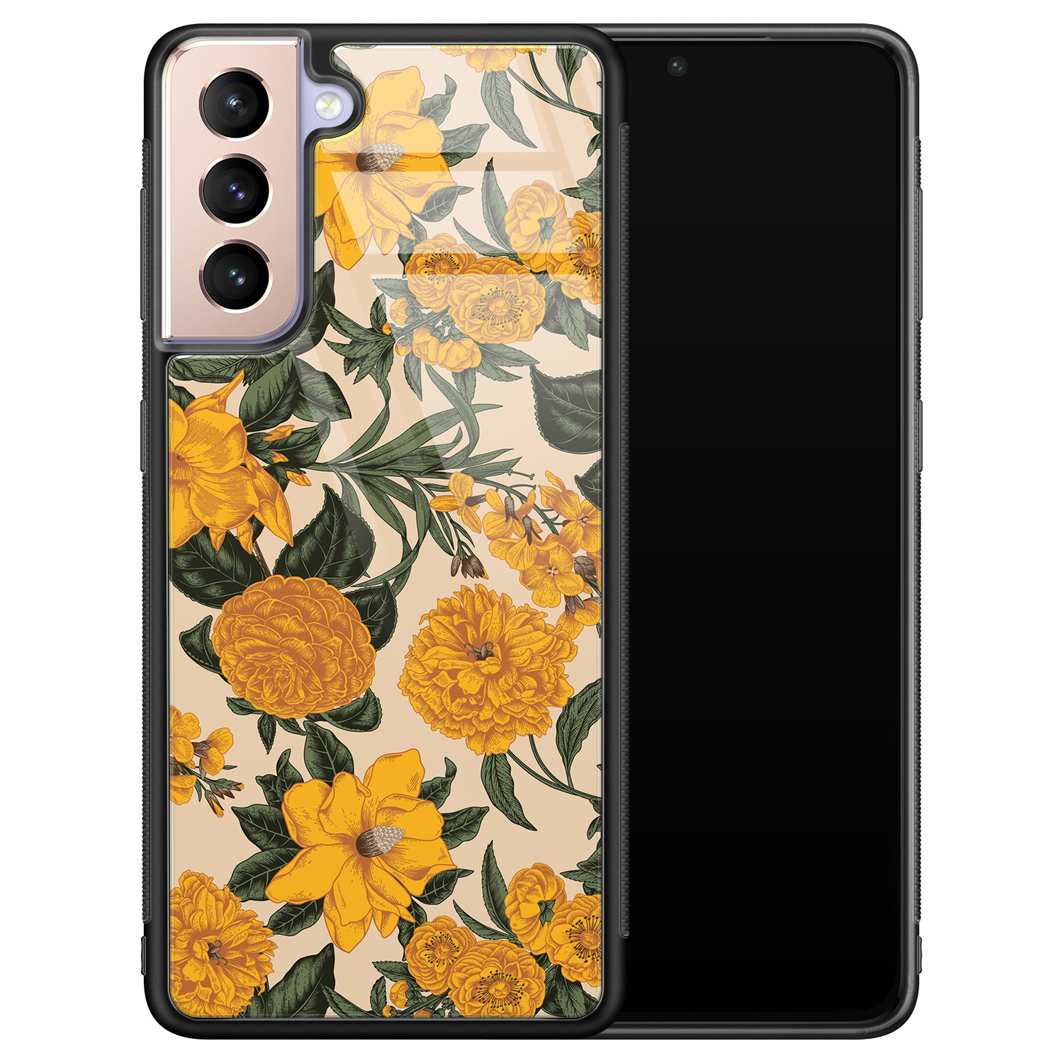 Leuke Telefoonhoesjes Samsung Galaxy S21 Plus glazen hardcase - Retro flowers