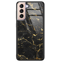 Leuke Telefoonhoesjes Samsung Galaxy S21 Plus glazen hardcase - Marmer zwart goud