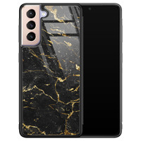 Leuke Telefoonhoesjes Samsung Galaxy S21 Plus glazen hardcase - Marmer zwart goud