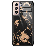 Leuke Telefoonhoesjes Samsung Galaxy S21 Plus glazen hardcase - Marmer zwart brons