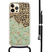 Leuke Telefoonhoesjes iPhone 12 (Pro) hoesje met koord - Luipaard flower print