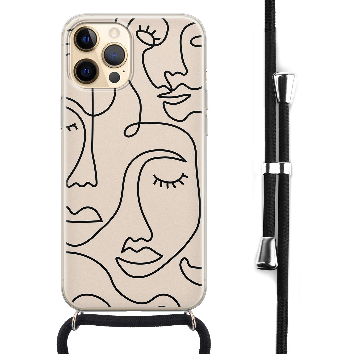 Leuke Telefoonhoesjes iPhone 12 (Pro) hoesje met koord - Abstract faces