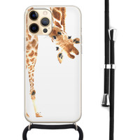 Leuke Telefoonhoesjes iPhone 12 (Pro) hoesje met koord - Giraffe peekaboo