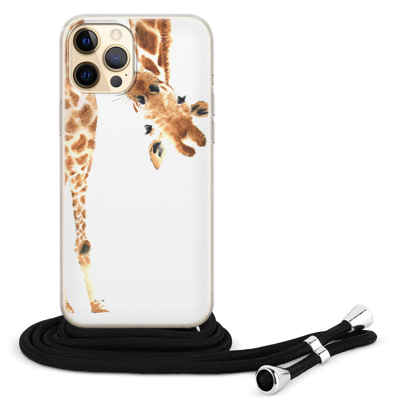 Leuke Telefoonhoesjes iPhone 12 (Pro) hoesje met koord - Giraffe peekaboo