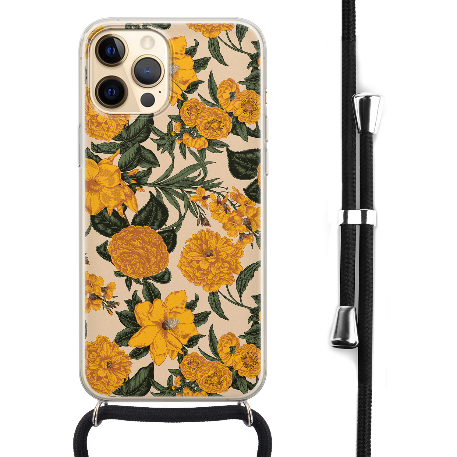 Leuke Telefoonhoesjes iPhone 12 (Pro) hoesje met koord - Retro flowers