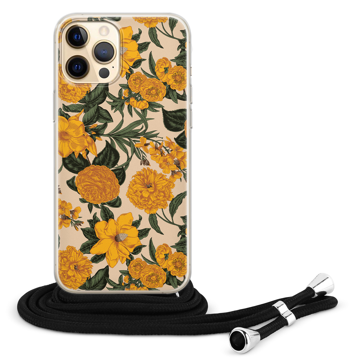 Leuke Telefoonhoesjes iPhone 12 (Pro) hoesje met koord - Retro flowers