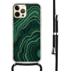 Leuke Telefoonhoesjes iPhone 12 (Pro) hoesje met koord - Marmer groen agate