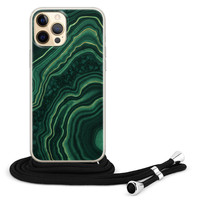 Leuke Telefoonhoesjes iPhone 12 (Pro) hoesje met koord - Marmer groen agate