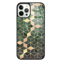 Leuke Telefoonhoesjes iPhone 12 Pro glazen hardcase - Green cubes