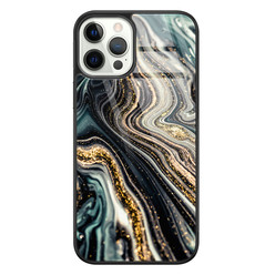 Leuke Telefoonhoesjes iPhone 12 Pro glazen hardcase - Marmer swirl