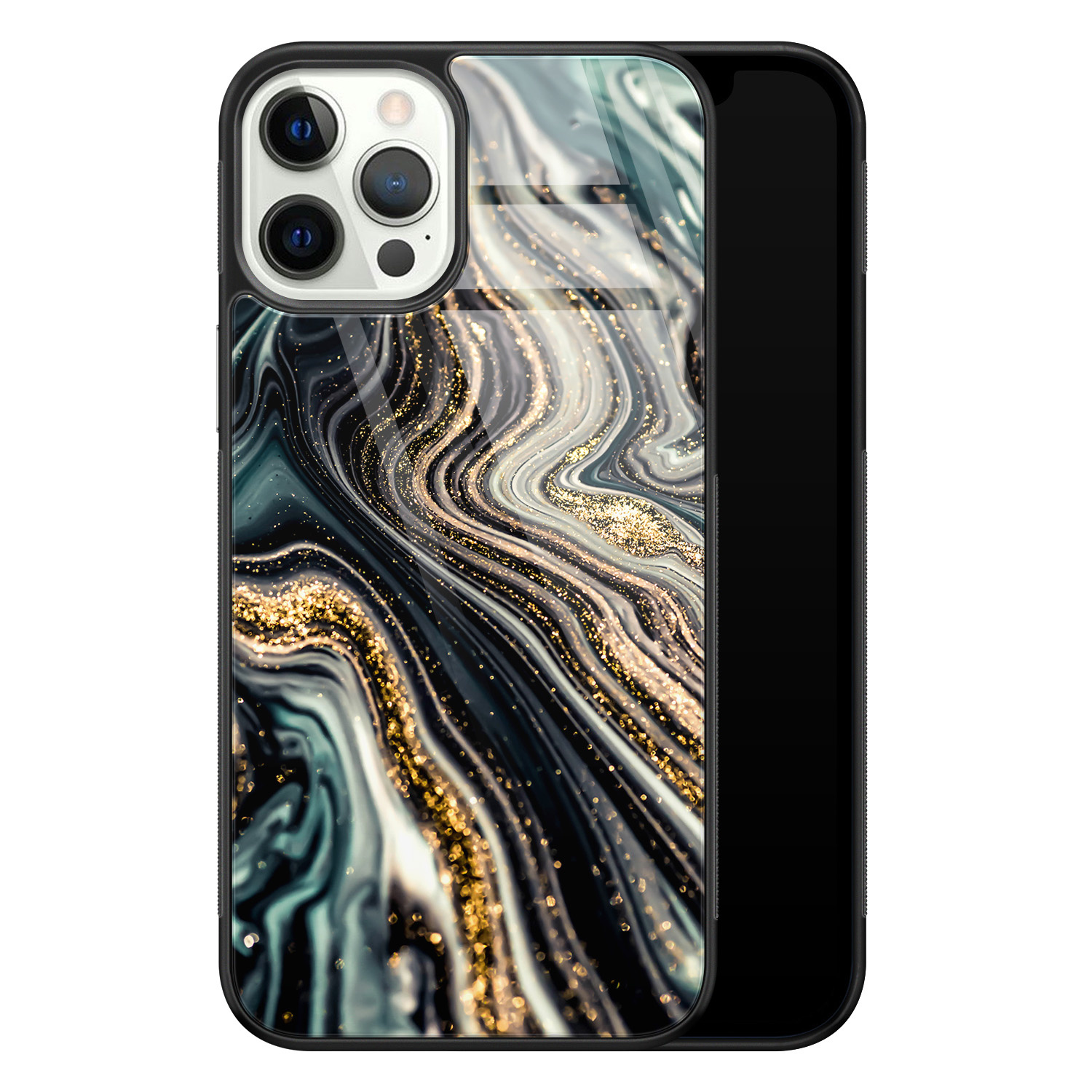 Leuke Telefoonhoesjes iPhone 12 Pro glazen hardcase - Marmer swirl