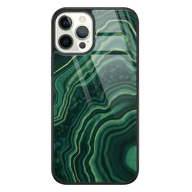 Leuke Telefoonhoesjes iPhone 12 Pro glazen hardcase - Groen agate