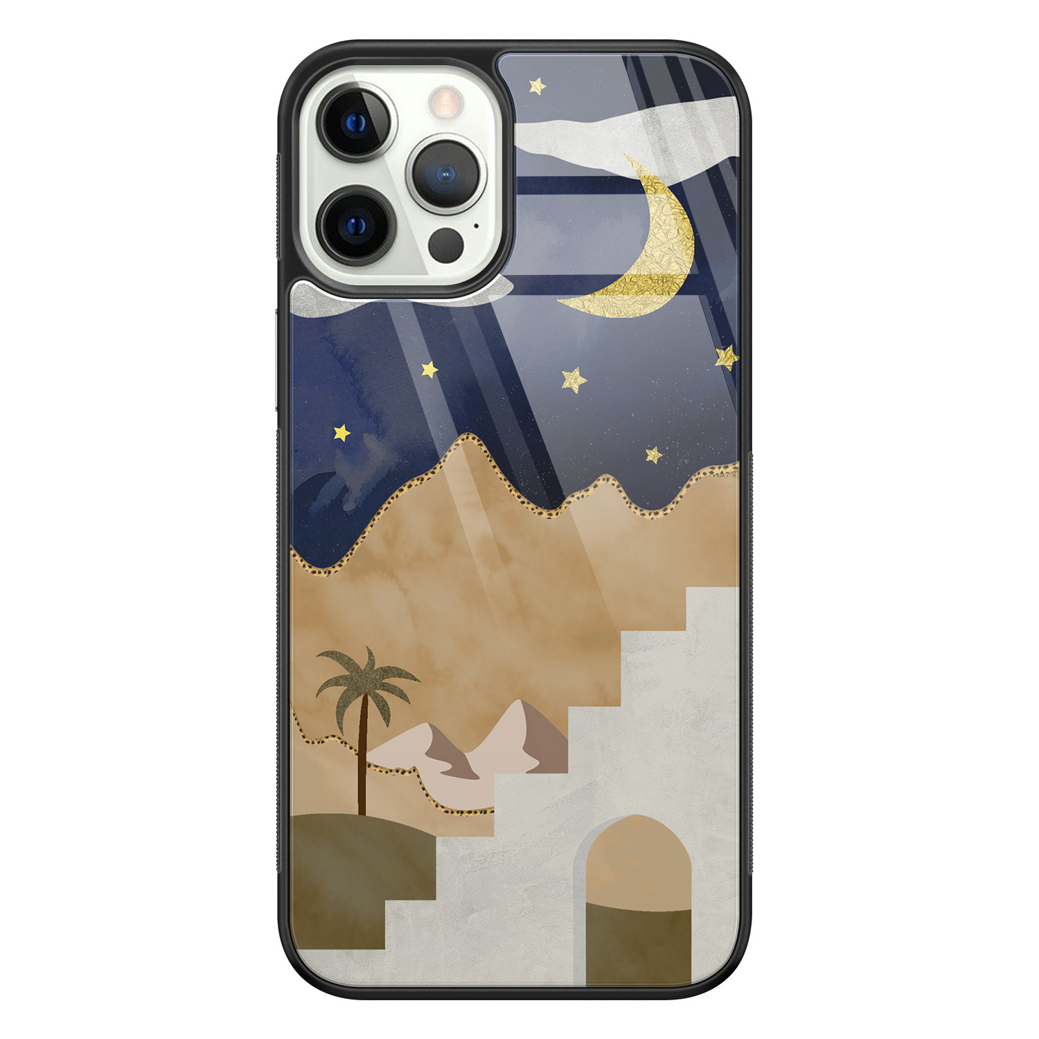 Leuke Telefoonhoesjes iPhone 12 Pro glazen hardcase - Desert night