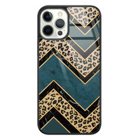 Leuke Telefoonhoesjes iPhone 12 Pro glazen hardcase - Luipaard zigzag