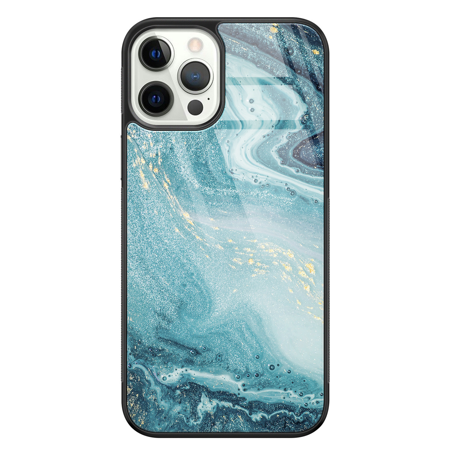 Leuke Telefoonhoesjes iPhone 12 Pro glazen hardcase - Marmer blauw
