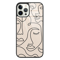 Leuke Telefoonhoesjes iPhone 12 Pro glazen hardcase - Abstract gezicht lijnen