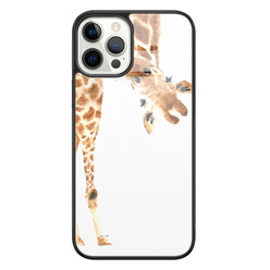 Leuke Telefoonhoesjes iPhone 12 Pro glazen hardcase - Giraffe peekaboo