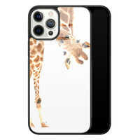 Leuke Telefoonhoesjes iPhone 12 Pro glazen hardcase - Giraffe peekaboo