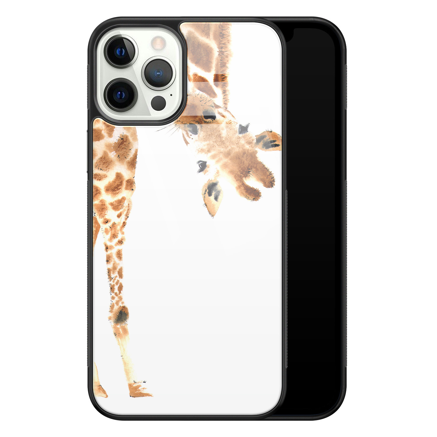 Leuke Telefoonhoesjes iPhone 12 Pro glazen hardcase - Giraffe peekaboo