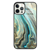 Leuke Telefoonhoesjes iPhone 12 Pro glazen hardcase - Marmer mint